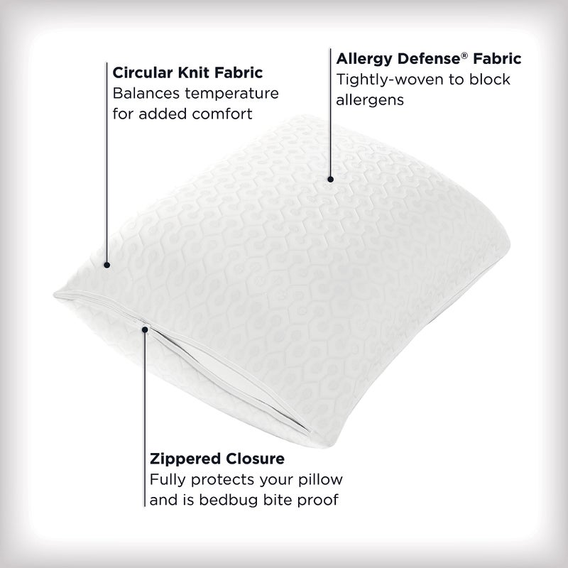 Aller-Ease AllerEase Platinum Allergy Defense Particles Proof Temperature Balancing Luxurious Plush Fabric Machine Washable Bedbug Bite Proof Durable Zippered Pillow Protector, King Size, White - Image 2
